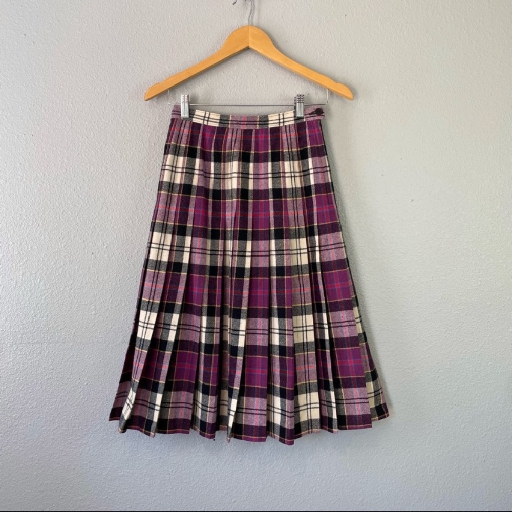 Pendleton vintage virgin wool purple culloden tartan midi skirt size 8